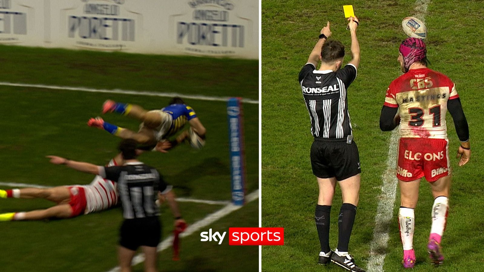 'Yellow card!?' | Warrington score acrobatic try and Hastings is sin-binned in same play!
