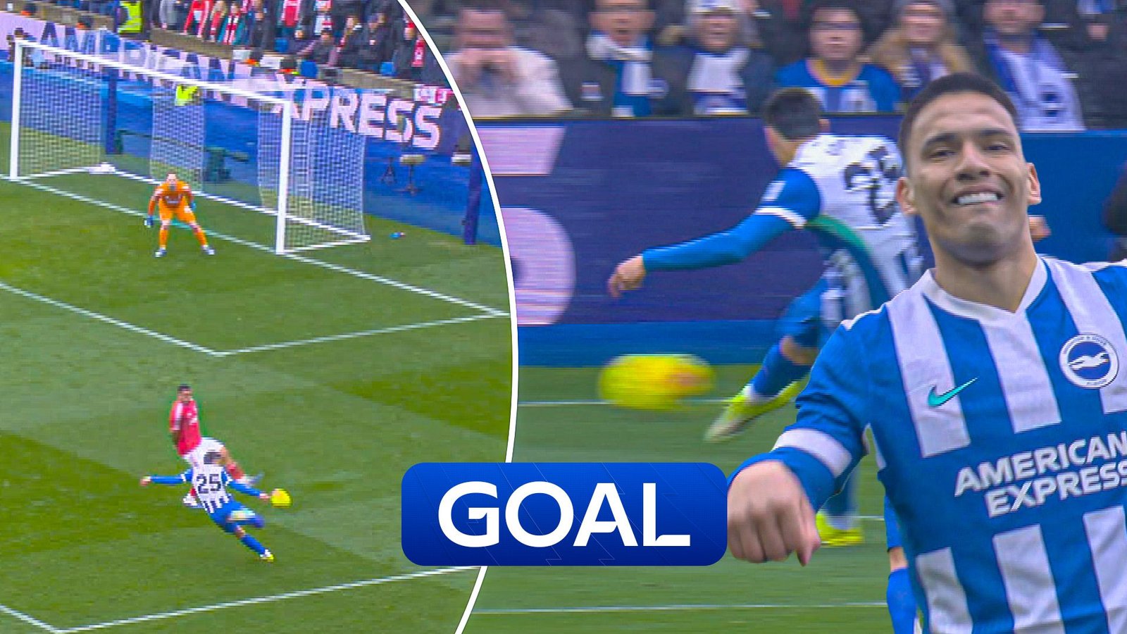 Magnificent goal! Gomez volley fires Brighton in front!